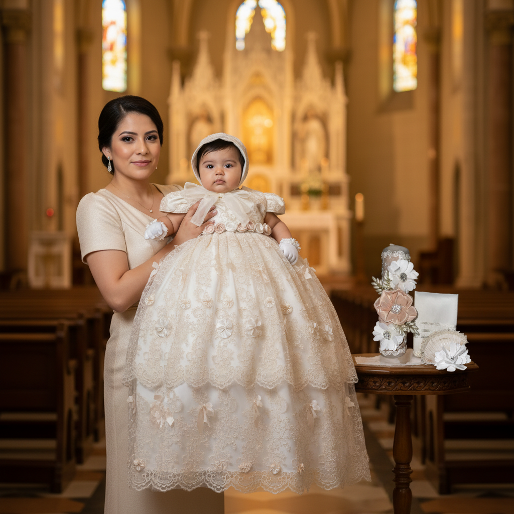 Bautizo Niña - Ropón con fondo iglesia